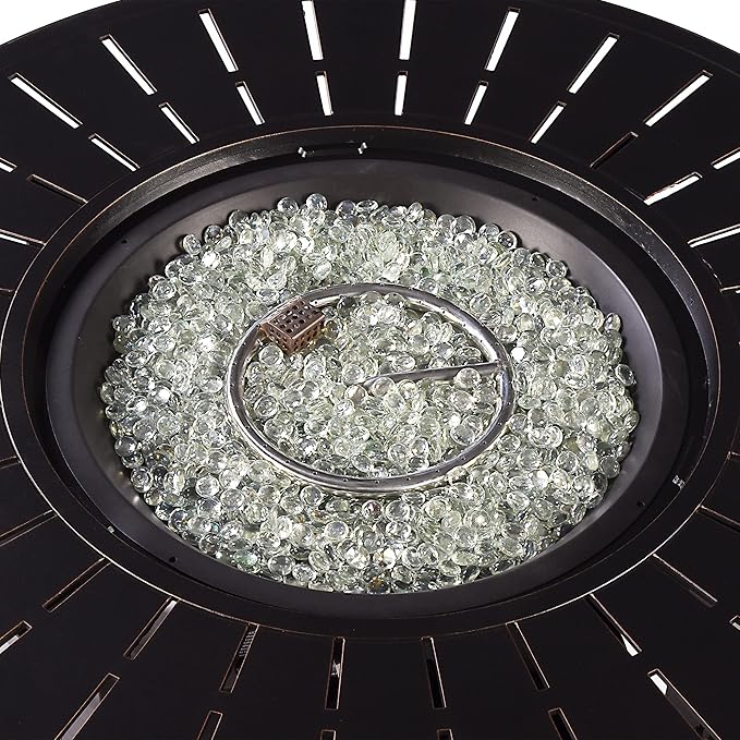 Oakland Living Aluminum 57,0000 BTU 44 in. Round Propane Black Fire Pit Table with Fire Beads, Lid, Propane Tank Cover and Table Fabric Covers in Copper Finish, (AZNOBU-FPT-AC)