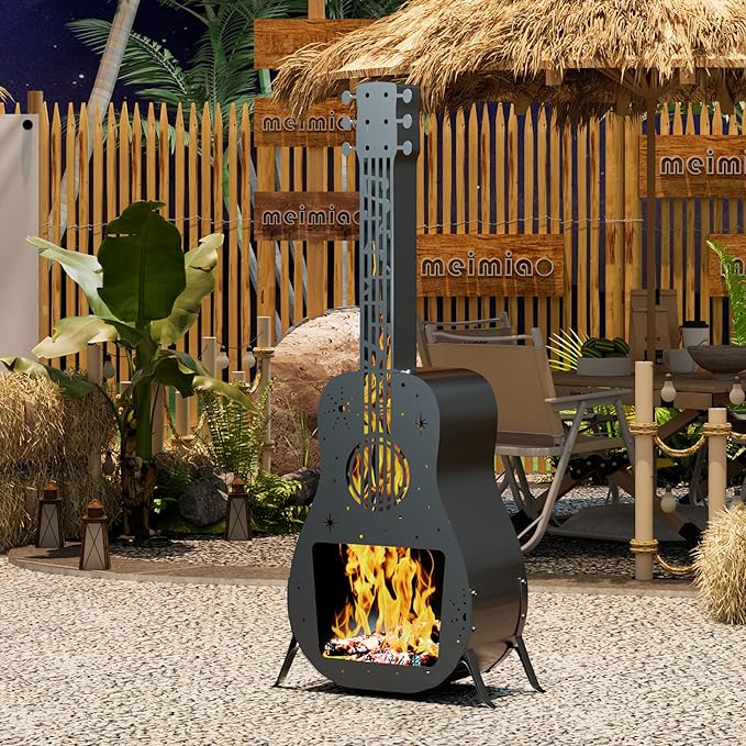 Chiminea Outdoor Fireplace,Wood Burning Chimenea with Chimney,Metal Chiminea Fire Pit for Outside Patio