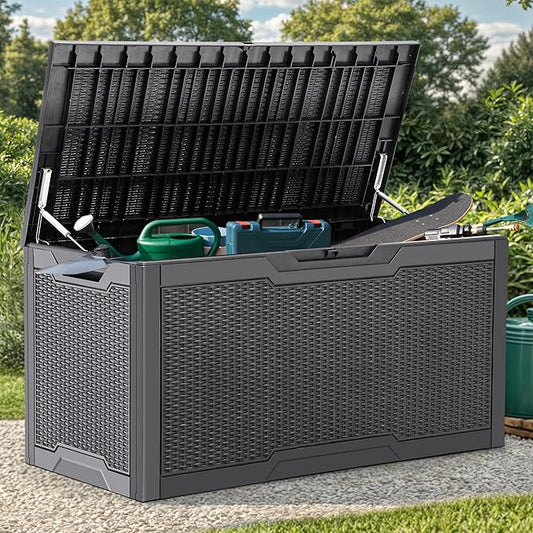 YITAHOME 100 Gallon Resin Deck Box, Weather Resistant Outdoor Storage Box, Lockable Indoor Outdoor Storage for Supplies and Essentials, Dark Gray