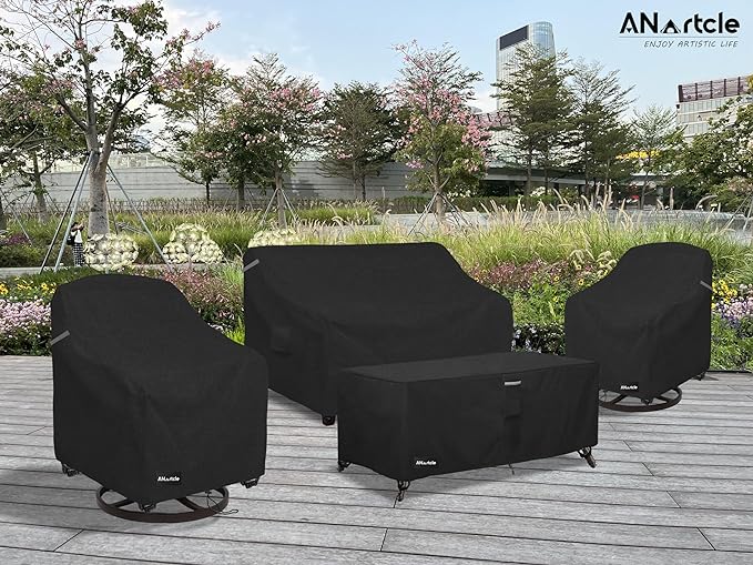 Outdoor Swivel Rocking Chair Cover 2-Pack,100% Waterproof Heavy Duty Outdoor Chair Covers,Rocking Chair Covers for Outdoor Furniture (27.5 W x 32.5 D x 39 H inches)Black.