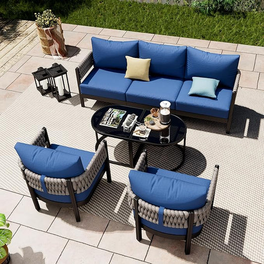 5-Piece Patio Conversation Sets, Armchairs & Coffee Table&Cushions, Deep Seating Modern Furniture Set,Garden, Balcony & Backyard