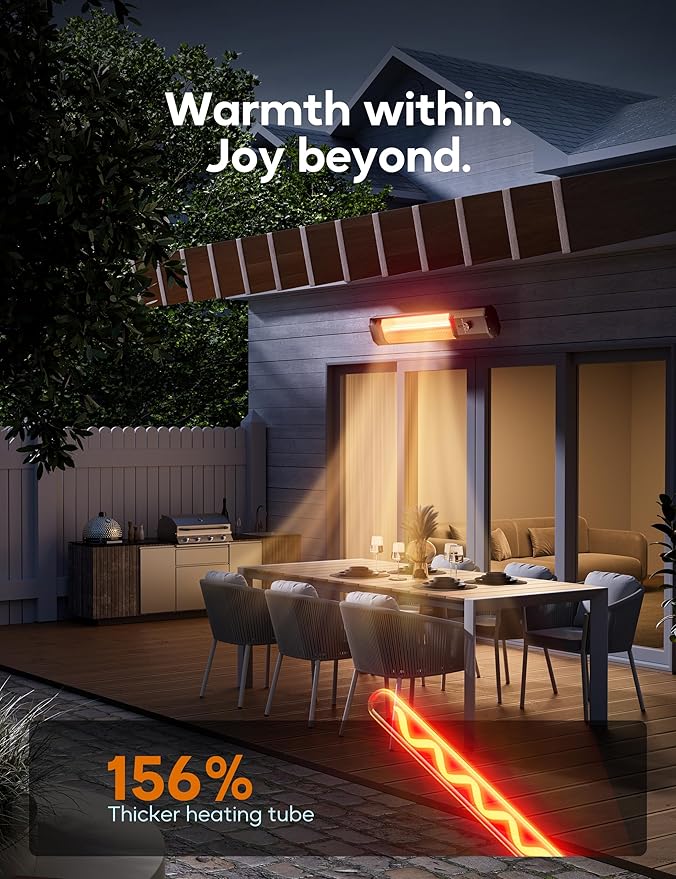 Patio Heater for Outdoor Use, 34.2" Electric Overhead Heaters, 1500W, Wall Mount Infrared Heater, 9 Levels Heating with Remote, 9H Timers, IPX5 Waterproof, Garage, Restaurant Backyard, Black