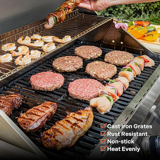 Monument Grills Larger 4+2 Burner Propane Gas Grills Stainless Steel Cabinet Style with Clearview® Lid, Knob Controls, Built-In Thermometer, Infrared Side Sear Burners & Side Burners, Outdoor Use