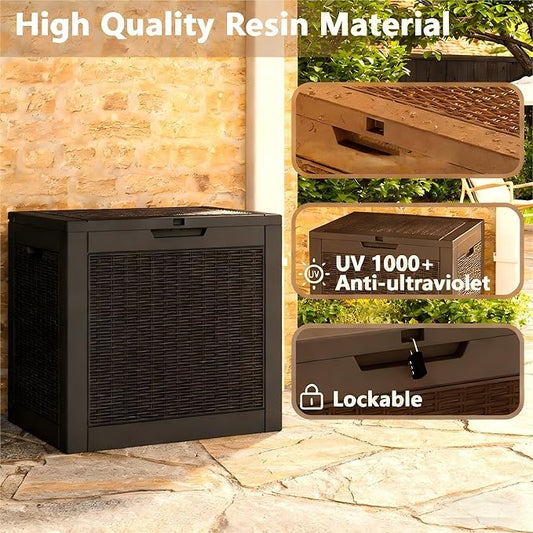 30 Gallon Outdoor Storage Deck Box Waterproof,Garden Tool,Backyard Cushion,Poolside Storage,Small Delivery Boxes for Outside,Lockable Lid,Rattan Black