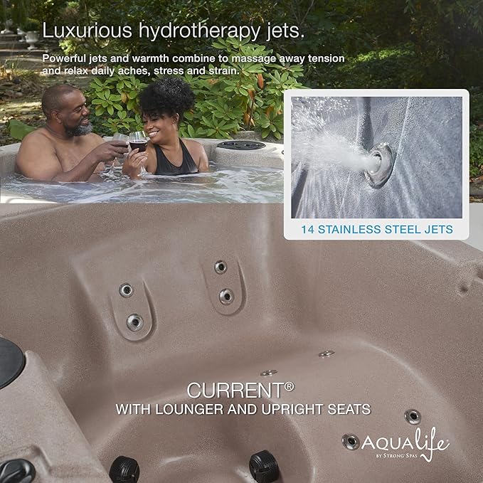 Aqualife Current Outdoor Hot Tub, Free Extras, Fits 4-Adults, Plug and Play Spa, Free Cover Included, Made in USA