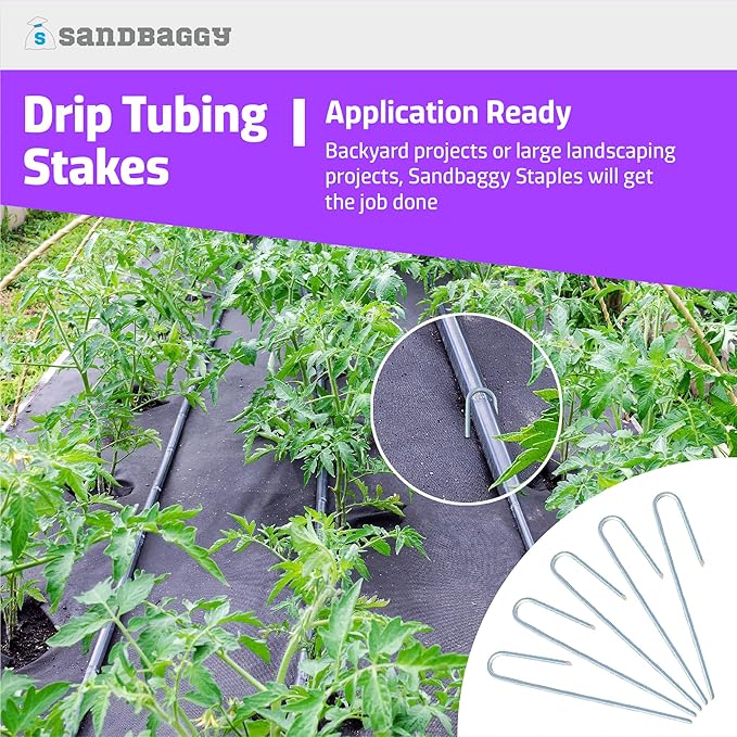 Sandbaggy 1500-Pack DRIP TUBING Stakes Landscape Staples | 5 inch Length - 11 Gauge Heavy Duty | Drip Anchors | Landscape Pins | Garden Lawn Nails | Designed to Hold Drip Tubing Up to 1/2" Diameter