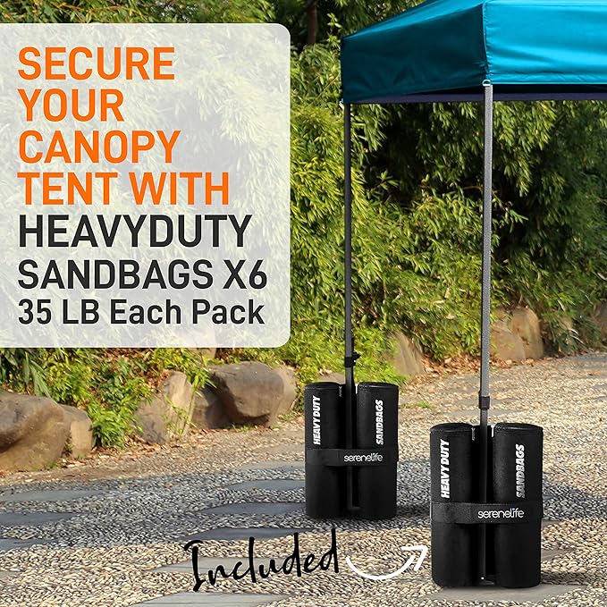 SereneLife SLGZ15SB Pop Commercial Instant Shelter-Waterproof Polyester Tent with Portable Wheeled Carry Sand Bag, 10 x 15 ft. (Sky Blue), 10x15