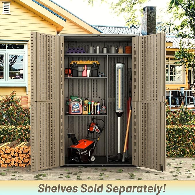 ADDOK Resin Storage Shed Lockable,Outdoor Storage Cabinet Weather Resistance, Outdoor Sheds for Backyards, Patio, Garden 52 Cu.ft