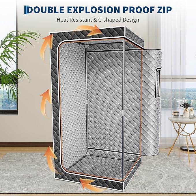 Portable Sauna Box for Home, Personal SPA Steam Sauna with 10 Min Fast Heating，Warm Sauna Tent with 3L/1200W Steamer, 9 Levels, Steam Sauna Tent with 600D, Easy Setup Foldable Sauna for Home Spa（Grey）