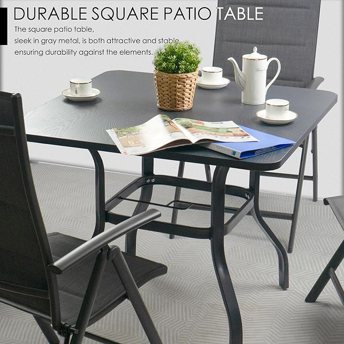 Kozyard Outdoor Patio Dining Table Woodgrain-Look Frame Powder Coated Table for 4, Square Patio Table with Umbrella Hole for Backyard Patio Dining (Gary) (35.4"x35.4")