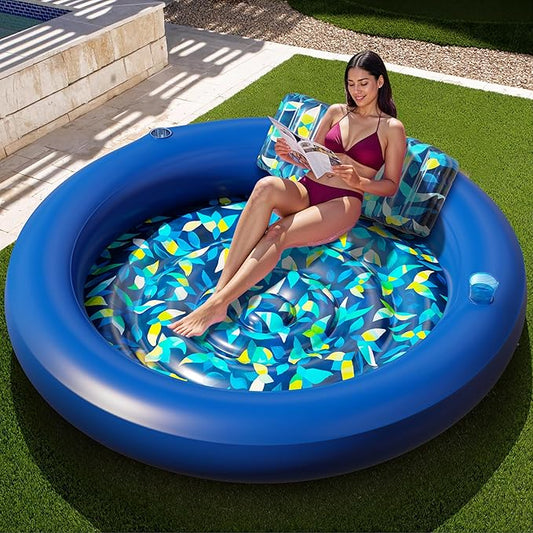 JAMBO Huge Round 76 x 76 Tanning Pool Lounger, Pool Float, Inflatable Sun Tanning Pool Float, Tanning Chair, Pool Floats Adult, Water Lounge Raft Pool Lounger Adults, Tanning Raft Sunchill Tanning Bed