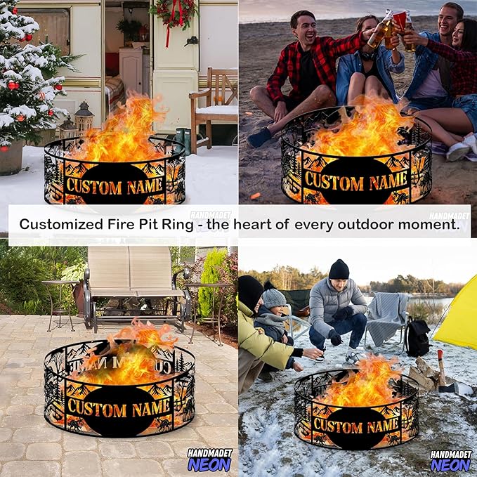 Personalized Grill & Chill Fire Pit Ring 360 Degree, Outdoor Fireplace, Custom Fire Pits for Outside Wood Burning, Patio Firepit, Camping Bonfire Firepits, BBQ Backyard Garden Decor