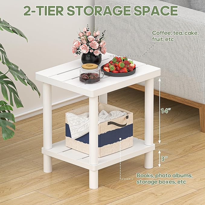 LEJANEOYE Outdoor Side Table, 2-Tier Small Outdoor Table for Patio, Adirondack Side Tables for Outside or Indoor, Bamboo End Table for Pool, Porch, Weather Resistant Easy Maintenance