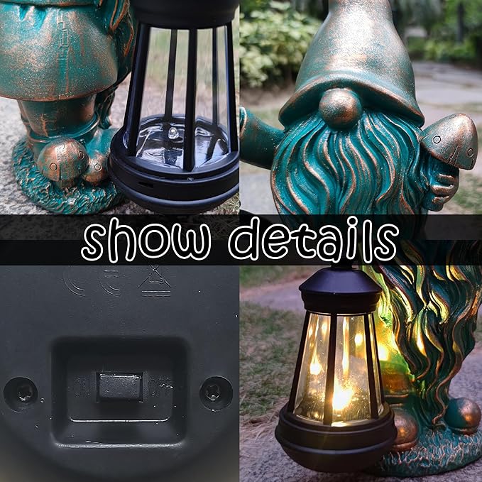 RCTTICUU Gnomes Garden Statue Outdoor Décor with Solar Lights Lantern,Gnome Solar Light Figurines Outside Decorations for Yard，Lawn Patio, Balcony, Unique Housewarming Gifts