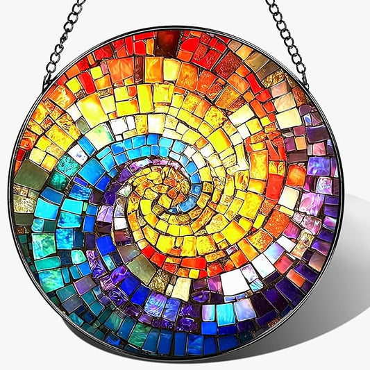 8'' Rainbow Spiral Suncatcher Ornament, Stained Glass Window Hanging, Sun Catchers for Windows Hanging Ornaments, Window Decor, Ideal Gift | Gifts for Art Lovers, Friends, Family
