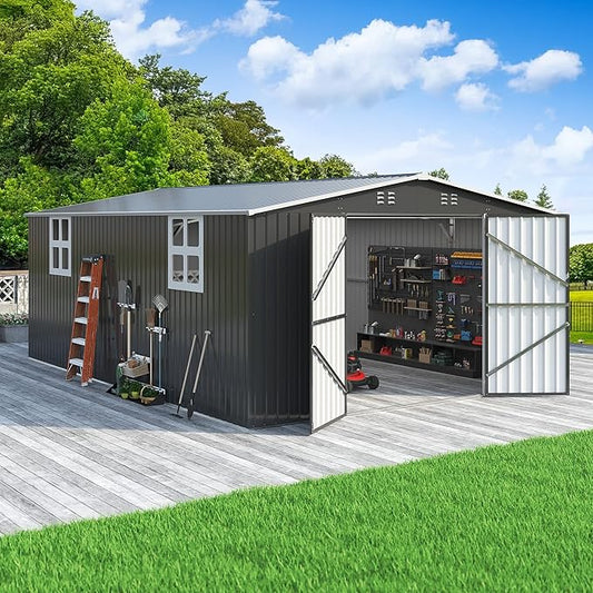 Polar Aurora 12x18 FT Outdoor Storage Shed, Garden Shed with Updated Frame Structure and Lockable Doors, Metal Tool Sheds for Backyard Garden Patio Lawn,Black