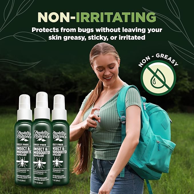 Deet-Free Insect & Mosquito Repellent Pack of 3 (2oz) – Nice Smelling Insect Repellent with Lemongrass Oil Safe for Pets and Kids – Bug Spray Against Mosquitoes, Gnats, Black Flies, and No-See-ums