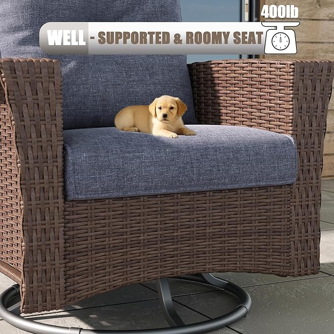 LayinSun 3 Piece Wicker Patio Furniture Set, Classis Outdoor Conversation 360 Degree Swivel Chairs Set with Coffee Table