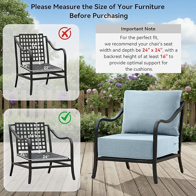 6" Thick Outdoor Cushions 24x24x6, 6-Set Deep Seat Patio Cushions with Removable Cover, Waterproof & Fade Resistant Replacement for Wicker Chair, Loveseat, Sofa - Baby Blue