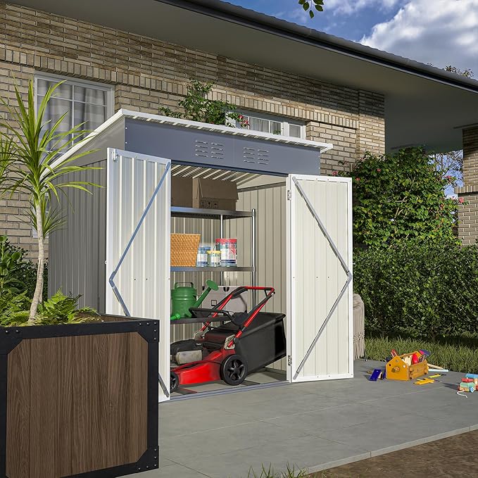 Favfurish 6x4FT Storage Shed with Lockable Door,Heavy Duty Outdoor Metal Sheds with Punched Vent, Waterproof Tool Sheds for Garden,Backyard,Lawn,Easy to Assemble,Gray