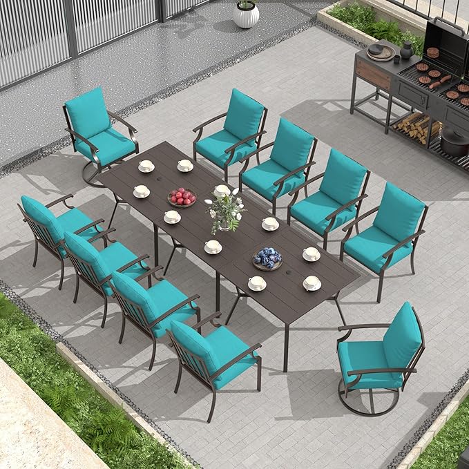 Outdoor Dining Set Patio Dining Table and Chairs Set Outdoor Furniture Set (Blue, 13 Dining Set)