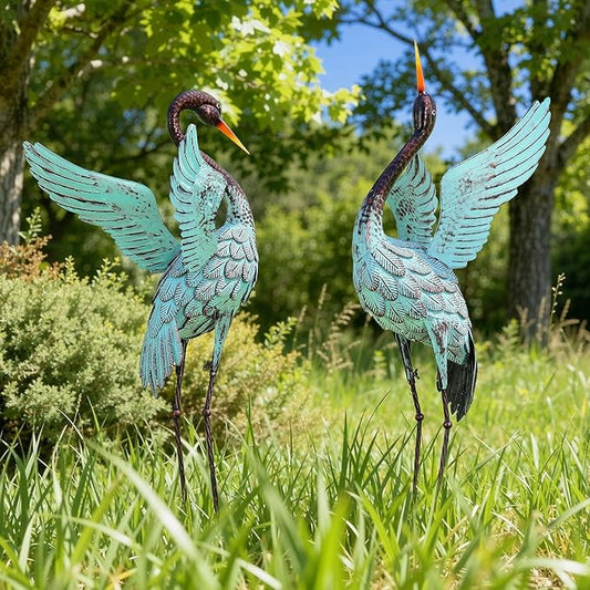 Ultym 47.5" Extra-Large Blue Heron Decor, Handcrafted Metal Crane Statues with Stable U-Ground Stakes, Backyard Decoration, Metal Garden Bird Animal Yard Art, Lawn Ornament