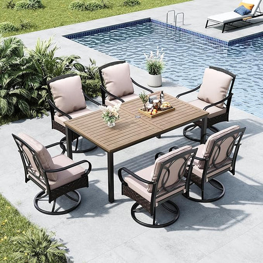 MFSTUDIO Outdoor Dining Chairs, Patio Chair Set of 6 with Thickened Cushions, Metal Wicker Patio Swivel Dining Chairs, Outdoor Swivel Chair Set for Table, 300lbs