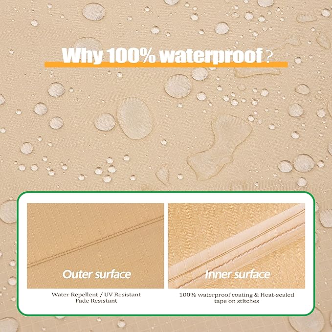 F&J Outdoors Waterproof Anti-UV Heavy Duty Rip-stop Fabric Large Patio Furniture Covers, 126"x83"