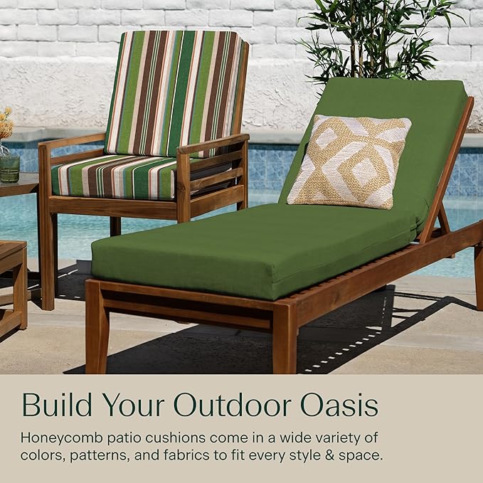 Honeycomb Outdoor Heritage Chaise, 22.5" W x 70" L, Textured Solid Artichoke Green Chair Cushion for Patio Furniture