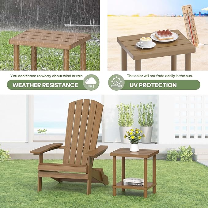 LEJANEOYE Outdoor Side Table, 2-Tier Small Outdoor Table for Patio, Adirondack Side Tables for Outside or Indoor, Bamboo End Table for Pool, Porch, Weather Resistant Easy Maintenance,Brown