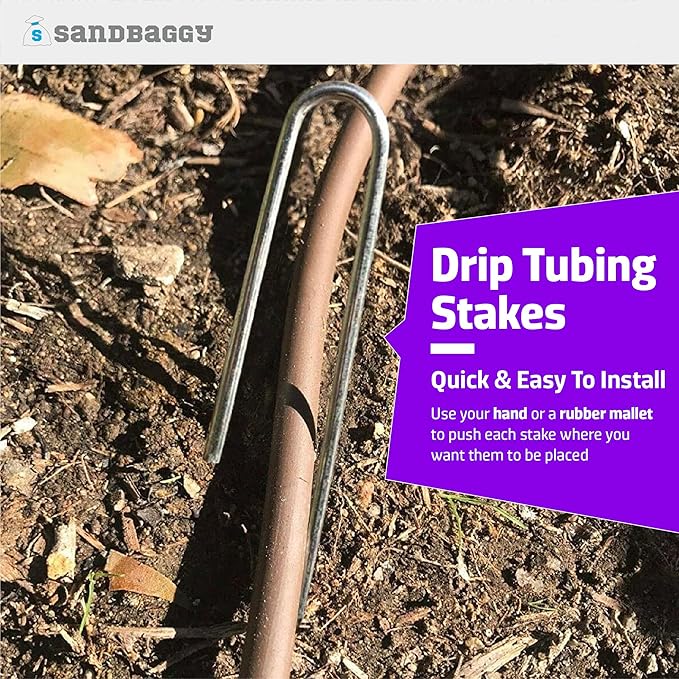 Sandbaggy 400-Pack DRIP TUBING Stakes Landscape Staples | 5 inch Length - 11 Gauge Heavy Duty | Drip Anchors | Landscape Pins | Garden Lawn Nails | Designed to Hold Drip Tubing Up to 1/2" Diameter