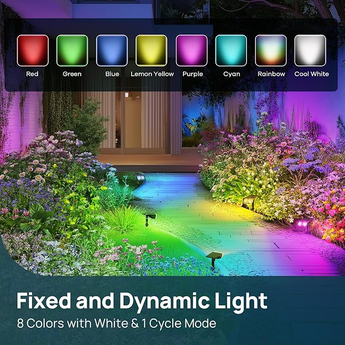 Linkind Solar Lights Outdoor Waterproof IP67, StarRay RGB Solar Spot Lights Outdoor, Color Changing Outdoor Solar Lights for Yard, Garden, Pathway, Holiday Decorations (Multicolor, 2 Pack)