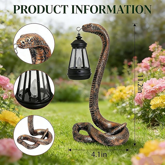 QZJDDZSW Solar Garden Outdoor Statues Snake with Solar Lights Outdoor Chrismtas Decorations - Lawn Decor Snake Statue for Patio, Balcony, Yard Ornament - Unique Housewarming Gifts（11.22" Brass Color