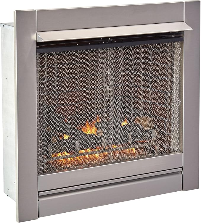 Duluth Forge 24,000 BTU Vent Free Stainless Steel Outdoor Gas Fireplace Insert with Fire Glass Media and Log Set, Manual Control, Natural Gas, Assembled in The USA