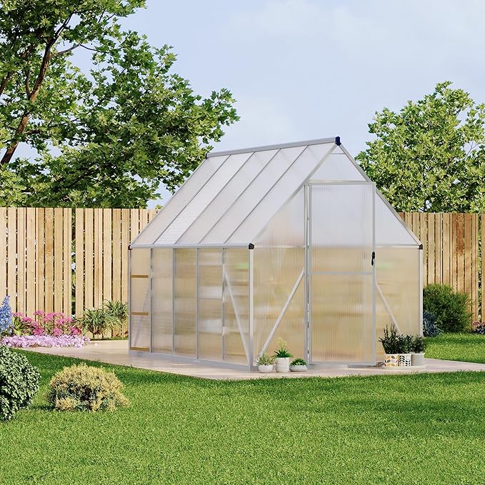Polycarbonate Greenhouse for Outdoors, Large Walk-InGreenhouse with Quick Setup Structure and Roof Vent, Greenhouse with Ventilation