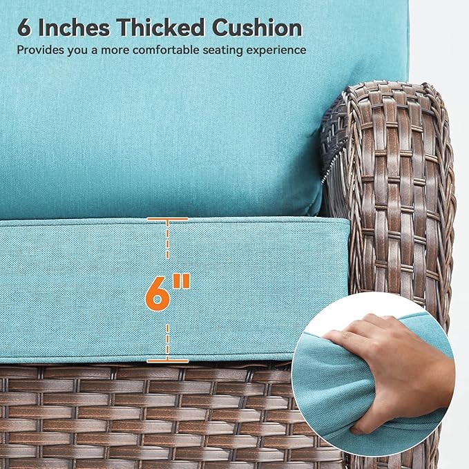 6" Thick Outdoor Cushions 24x24x6, 3-Set Deep Seat Patio Cushions with Removable Cover, Waterproof & Fade Resistant Replacement for Wicker Chair, Loveseat, Sofa - Teal