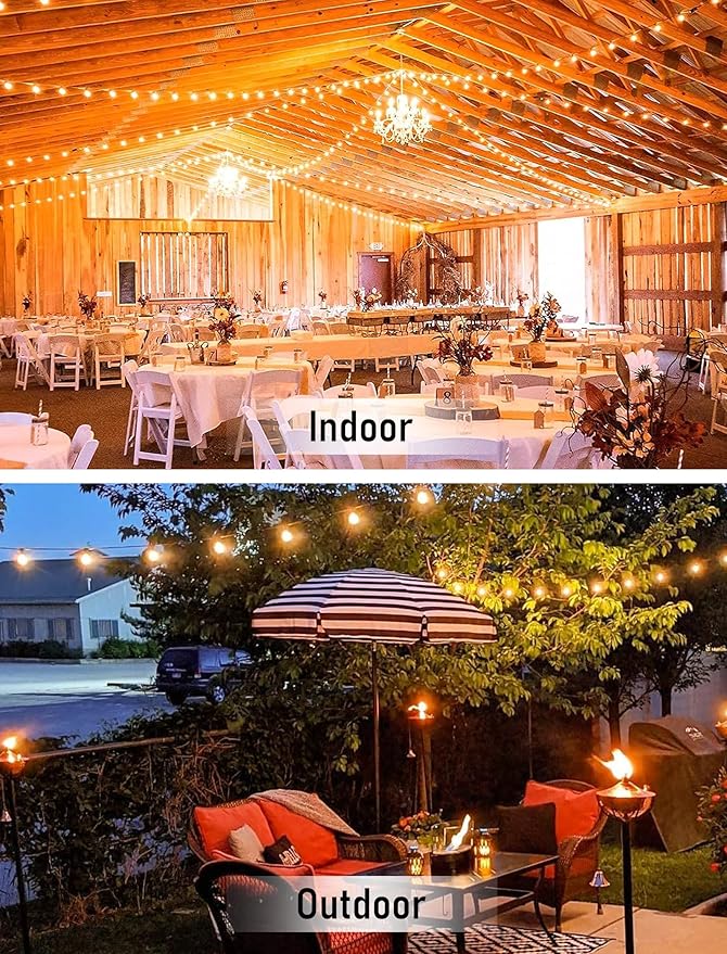 Pallerina 50FT LED Outdoor String Lights with 52 (2 Spare) Frosted Patio Shatterproof Bulbs,Commercial Grade Waterproof Patio Lights,Decorative for Garden Christmas Patio,Backyard, Balcony