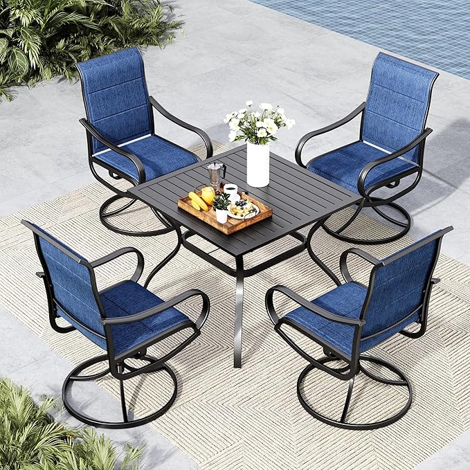 MFSTUDIO Patio Table and Chairs Set of 4, Outdoor Dining Set for Deck/Backyard/Poolside/Garden, 5 Piece Patio Furniture Set with Umbrella Hole
