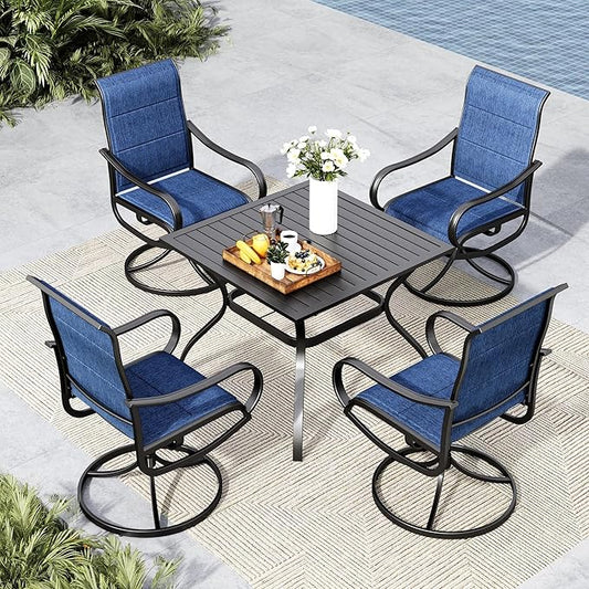 MFSTUDIO Patio Table and Chairs Set of 4, Outdoor Dining Set for Deck/Backyard/Poolside/Garden, 5 Piece Patio Furniture Set with Umbrella Hole