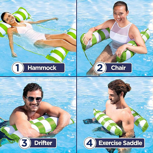 Aqua 4-in-1 Monterey Hammock Pool Float & Water Hammocks, 1-2-3-4 Multipacks – Multiple Colors/Styles – for Adults and Kids Floating
