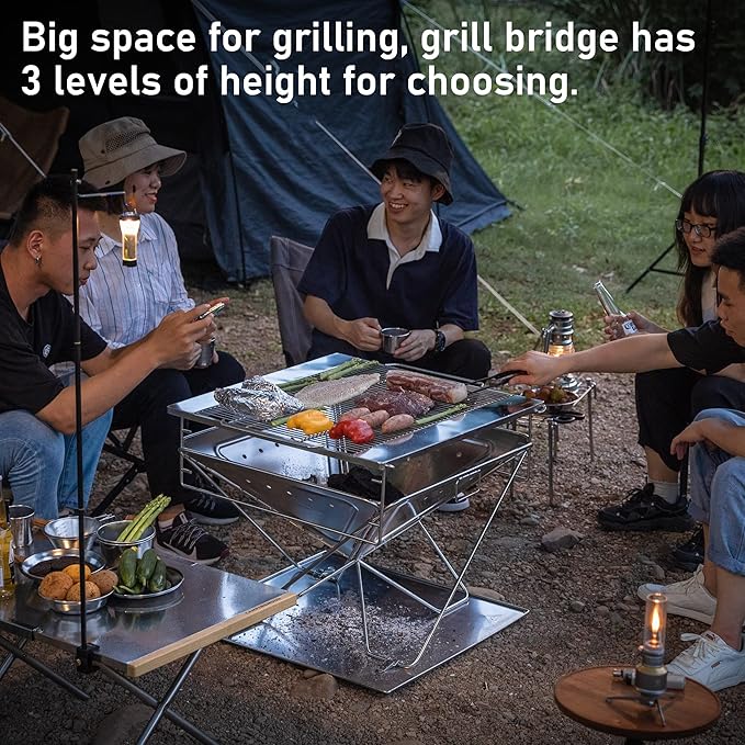 CAMPINGMOON Foldable Fire Pit Charcoal Grill Wood Burning Heavy Large 24-inch Stainless Steel with Duty Storage Bag MT-065
