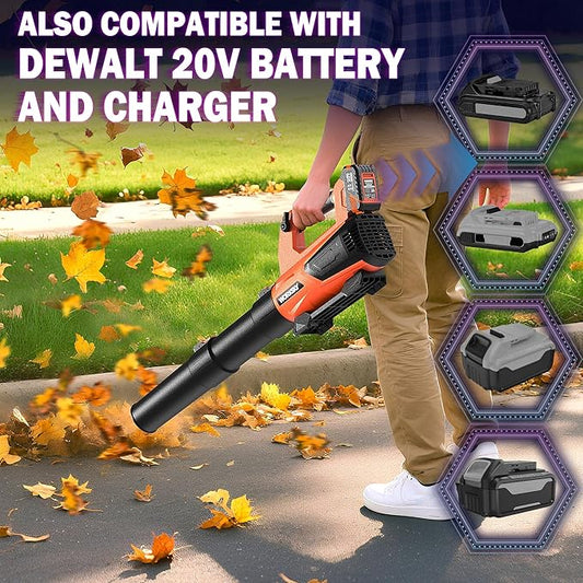 Leaf Blower Cordless Compatible with Dewalt 20V Max Battery, with 2 x 4.0Ah Batteries & Charger, Electric Leaf Blower Up to 160MPH 580CFM, Blowers for Snow, Lawn Care