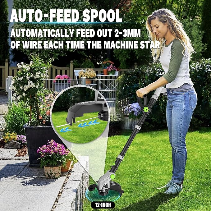 Cordless String Trimmer and Leaf Blower Combo with 2.0Ah Battery & Fast Charger, Ultra-Lightweight Blower 400CFM/130MPH and 12" Auto-Feed Weed Eater for Seniors/Women, Garden Lawn Care