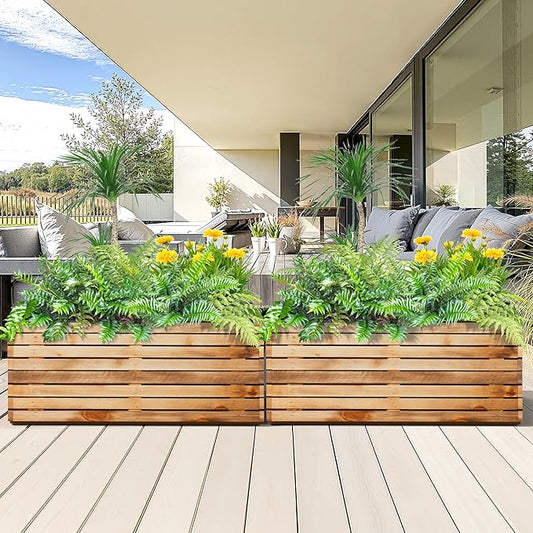 Metal Planter Box Rectangular Planter Box with Drainage Hole, Outdoor Large Planters, All-Weather Use, Rust-Resistance, for Flowers Plants, 38" L × 15" W × 16.3" H, Dark Walnut