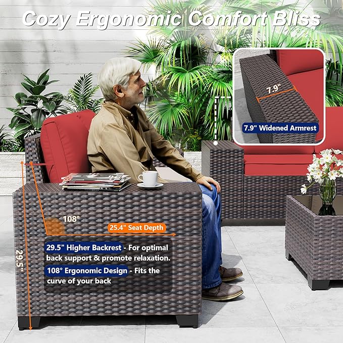 9 Pieces Patio Furniture Set with 2 Swivel Chairs Patio Furniture Outdoor Sectional Sofas Outdoor Patio Conversation Set - Red