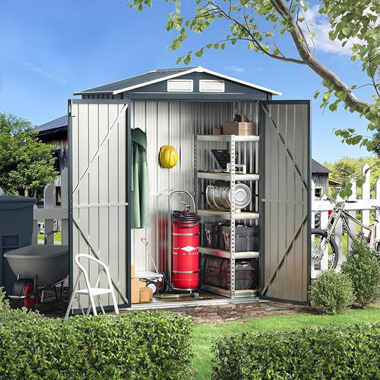 5x3X6.3FT Outdoor Steel Storage Shed with Lockable Doors and Frame Floor, Compact Small Bike Shed, Ideal for Garden, Backyard, Swimming Pool, Patio Utility and Tool Storage, Dark Blue