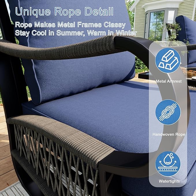 12-Piece Modern Patio Furniture Set, All Weather Metal Outdoor Conversation Sets with 5.1" Extra Thick Cushion for Backyard Garden Deck Porch Poolside, Blue