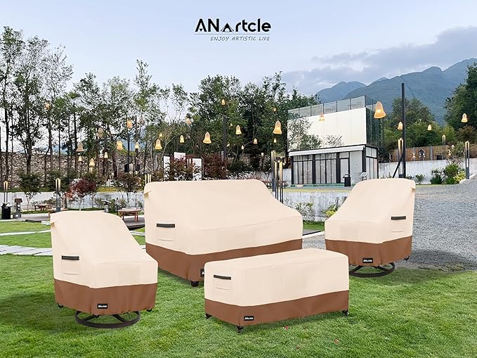 Patio Chair Covers,600D Waterproof Heavy Duty Outdoor Lawn Patio Furniture Covers,Patio Swivel Chair Covers for Outdoor Furniture,(35W x 37D x 36H inches) Beige&Brown