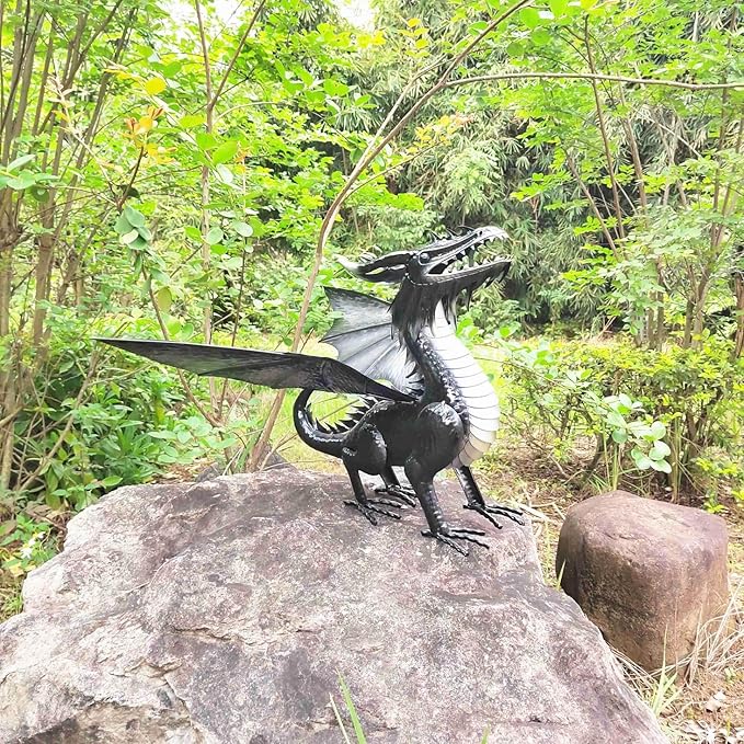 Joyful Home Decorative Black Echo Dragon Garden Sculpture, Design Horned Dragon Winged Gargoyle Dragon– Patio Porch Courtyard Decor-Rockery Topper Statue-Gothic Flying Grotesque Dragon