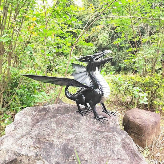 Joyful Home Decorative Black Echo Dragon Garden Sculpture, Design Horned Dragon Winged Gargoyle Dragon– Patio Porch Courtyard Decor-Rockery Topper Statue-Gothic Flying Grotesque Dragon